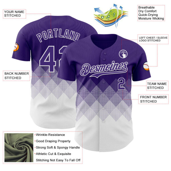 Custom Purple White 3D Gradient Square Shape Authentic Baseball Jersey