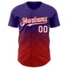 Custom Purple White-Red 3D Gradient Square Shape Authentic Baseball Jersey
