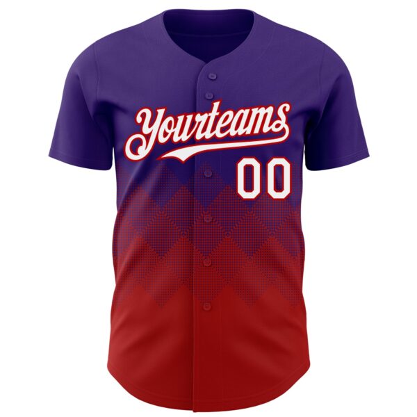 Custom Purple White-Red 3D Gradient Square Shape Authentic Baseball Jersey