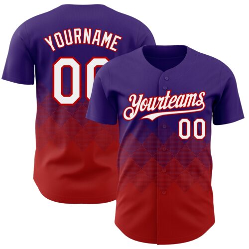 3DPattern7356 Custom Purple White-Red 3D Gradient Square Shape Authentic Baseball Jersey