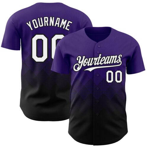Custom Purple White-Black 3D Gradient Square Shape Authentic Baseball Jersey