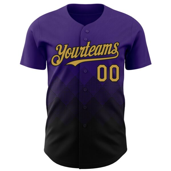 Custom Purple Old Gold-Black 3D Gradient Square Shape Authentic Baseball Jersey