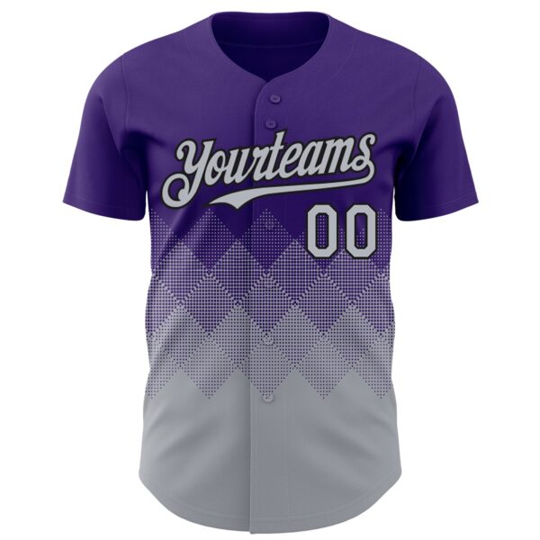 Custom Purple Gray-Black 3D Gradient Square Shape Authentic Baseball Jersey