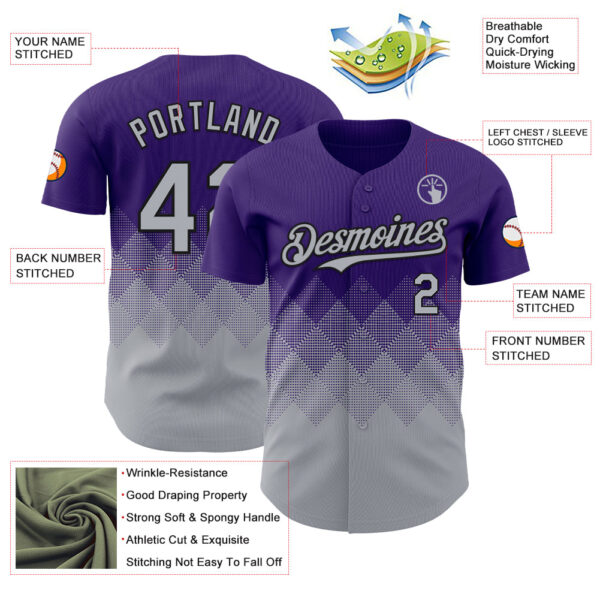 Custom Purple Gray-Black 3D Gradient Square Shape Authentic Baseball Jersey