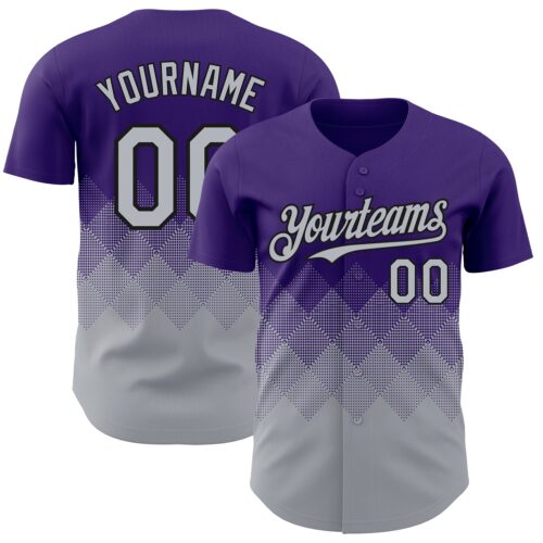 Custom Purple Gray-Black 3D Gradient Square Shape Authentic Baseball Jersey