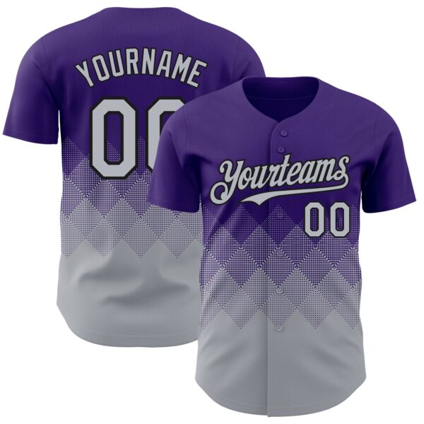 Custom Purple Gray-Black 3D Gradient Square Shape Authentic Baseball Jersey