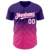Custom Purple White-Pink 3D Gradient Square Shape Authentic Baseball Jersey