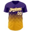 Custom Purple White-Gold 3D Gradient Square Shape Authentic Baseball Jersey