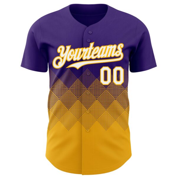 Custom Purple White-Gold 3D Gradient Square Shape Authentic Baseball Jersey