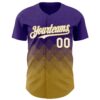 Custom Purple White-Old Gold 3D Gradient Square Shape Authentic Baseball Jersey