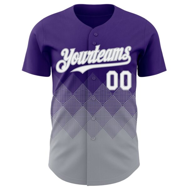 Custom Purple White-Gray 3D Gradient Square Shape Authentic Baseball Jersey