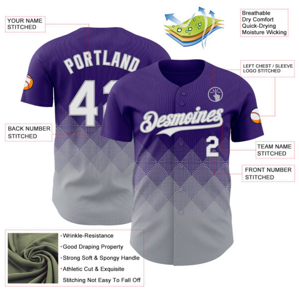 Custom Purple White-Gray 3D Gradient Square Shape Authentic Baseball Jersey