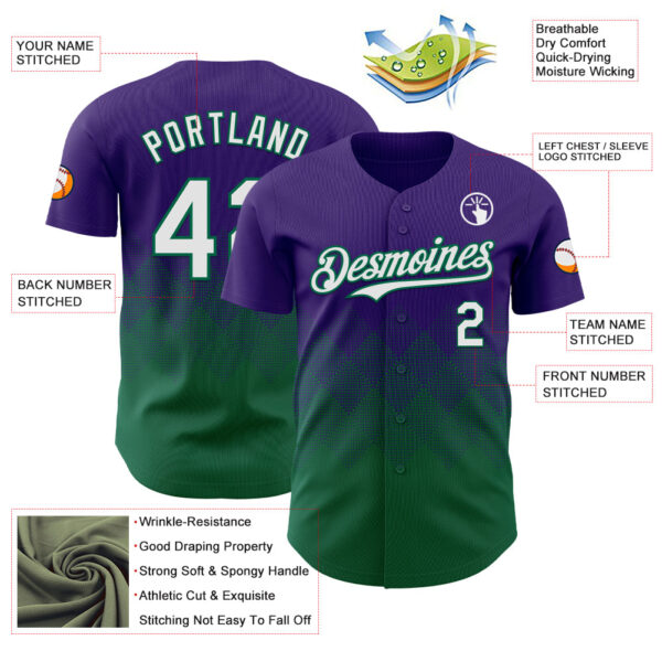 Custom Purple White-Kelly Green 3D Gradient Square Shape Authentic Baseball Jersey