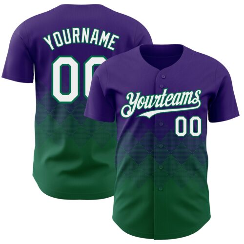 Custom Purple White-Kelly Green 3D Gradient Square Shape Authentic Baseball Jersey