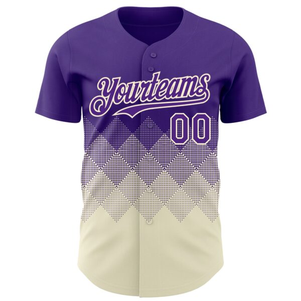 Custom Purple Cream 3D Gradient Square Shape Authentic Baseball Jersey