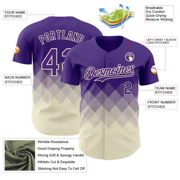 Custom Purple Cream 3D Gradient Square Shape Authentic Baseball Jersey