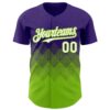 Custom Purple White-Neon Green 3D Gradient Square Shape Authentic Baseball Jersey