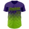 Custom Purple Black-Neon Green 3D Gradient Square Shape Authentic Baseball Jersey