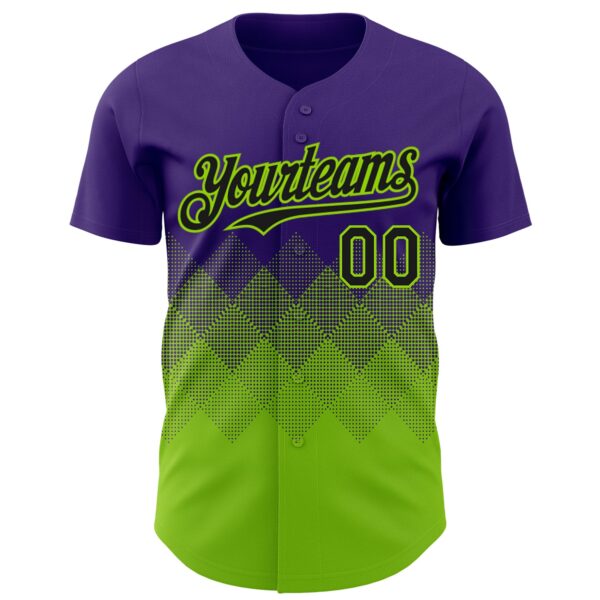 Custom Purple Black-Neon Green 3D Gradient Square Shape Authentic Baseball Jersey