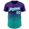 Custom Purple White-Aqua 3D Gradient Square Shape Authentic Baseball Jersey