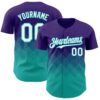 Custom Purple White-Aqua 3D Gradient Square Shape Authentic Baseball Jersey