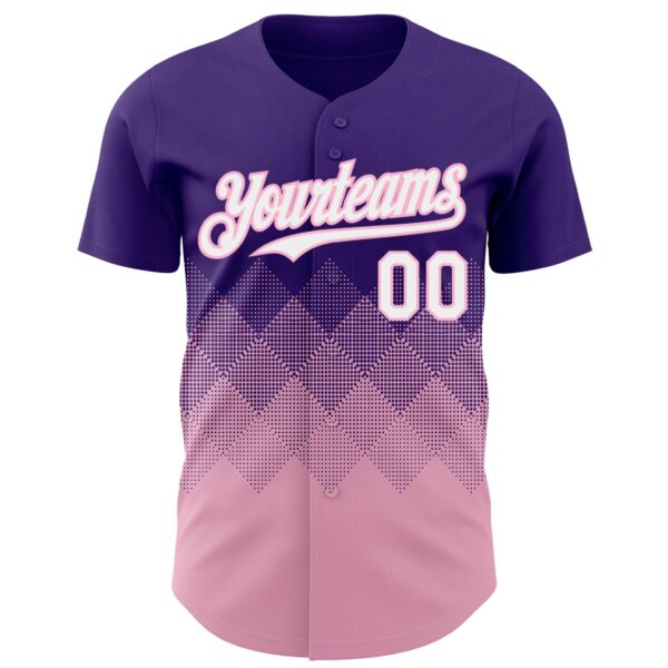 Custom Purple White-Light Pink 3D Gradient Square Shape Authentic Baseball Jersey