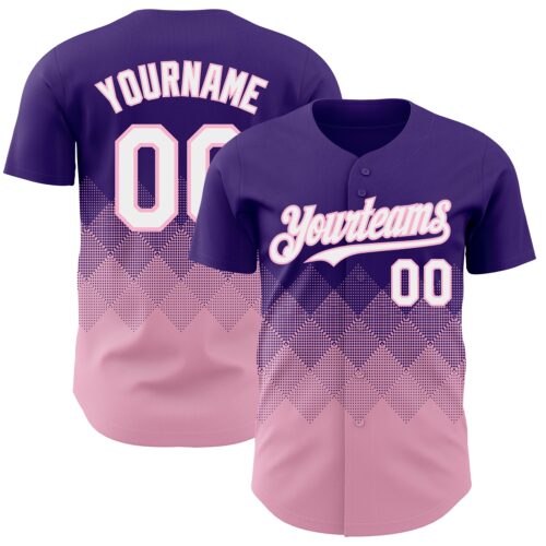 Custom Purple White-Light Pink 3D Gradient Square Shape Authentic Baseball Jersey