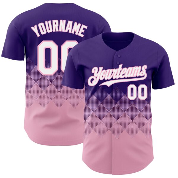 Custom Purple White-Light Pink 3D Gradient Square Shape Authentic Baseball Jersey