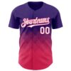 Custom Purple White-Neon Pink 3D Gradient Square Shape Authentic Baseball Jersey
