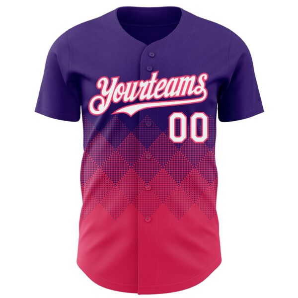 Custom Purple White-Neon Pink 3D Gradient Square Shape Authentic Baseball Jersey