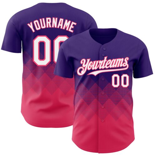 Custom Purple White-Neon Pink 3D Gradient Square Shape Authentic Baseball Jersey