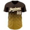 Custom Brown White-Old Gold 3D Gradient Square Shape Authentic Baseball Jersey
