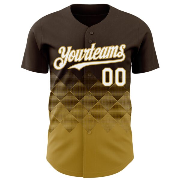 Custom Brown White-Old Gold 3D Gradient Square Shape Authentic Baseball Jersey