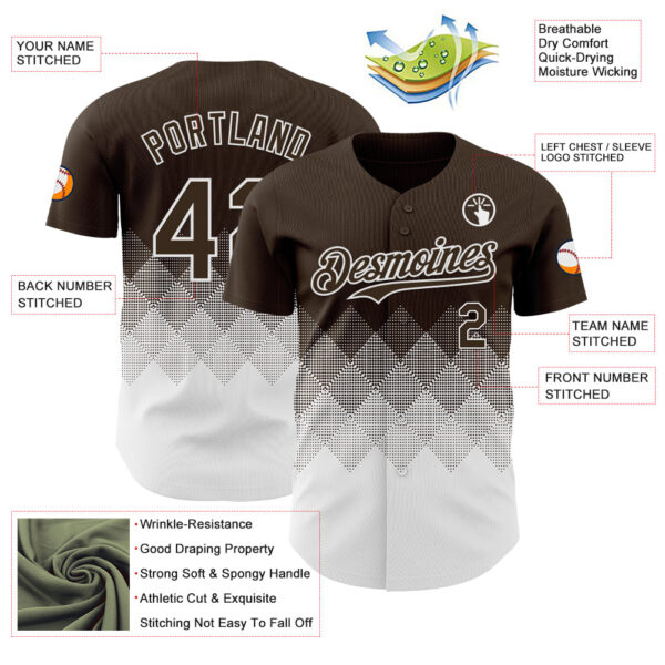 Custom Brown White 3D Gradient Square Shape Authentic Baseball Jersey