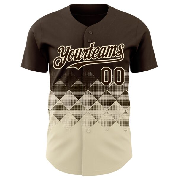 Custom Brown Cream 3D Gradient Square Shape Authentic Baseball Jersey