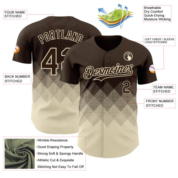 Custom Brown Cream 3D Gradient Square Shape Authentic Baseball Jersey