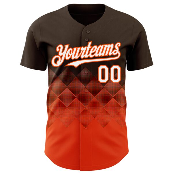 Custom Brown White-Orange 3D Gradient Square Shape Authentic Baseball Jersey