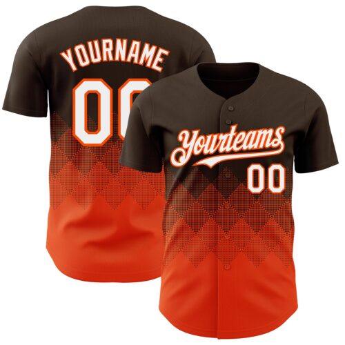 Custom Brown White-Orange 3D Gradient Square Shape Authentic Baseball Jersey