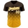 Custom Brown White-Gold 3D Gradient Square Shape Authentic Baseball Jersey