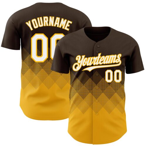3DPattern7376 Custom Brown White-Gold 3D Gradient Square Shape Authentic Baseball Jersey