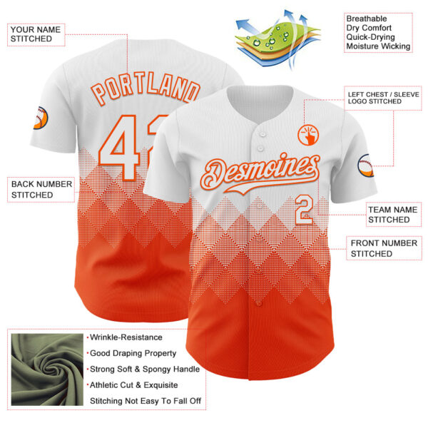 Custom White Orange 3D Gradient Square Shape Authentic Baseball Jersey