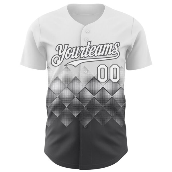 Custom White Steel Gray 3D Gradient Square Shape Authentic Baseball Jersey