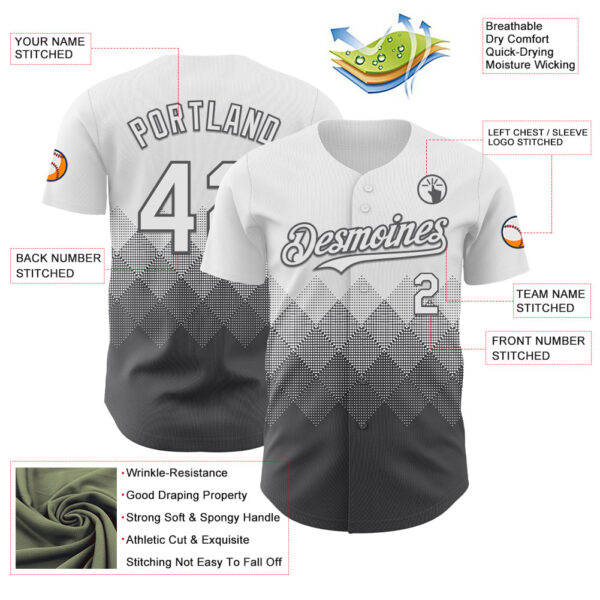 Custom White Steel Gray 3D Gradient Square Shape Authentic Baseball Jersey