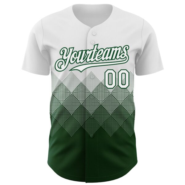 Custom White Green 3D Gradient Square Shape Authentic Baseball Jersey