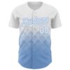 Custom White Light Blue 3D Gradient Square Shape Authentic Baseball Jersey