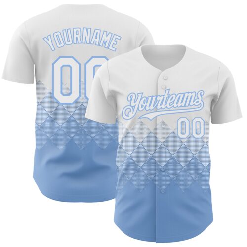 3DPattern7380 Custom White Light Blue 3D Gradient Square Shape Authentic Baseball Jersey