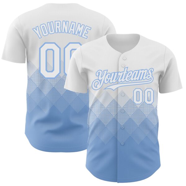 Custom White Light Blue 3D Gradient Square Shape Authentic Baseball Jersey
