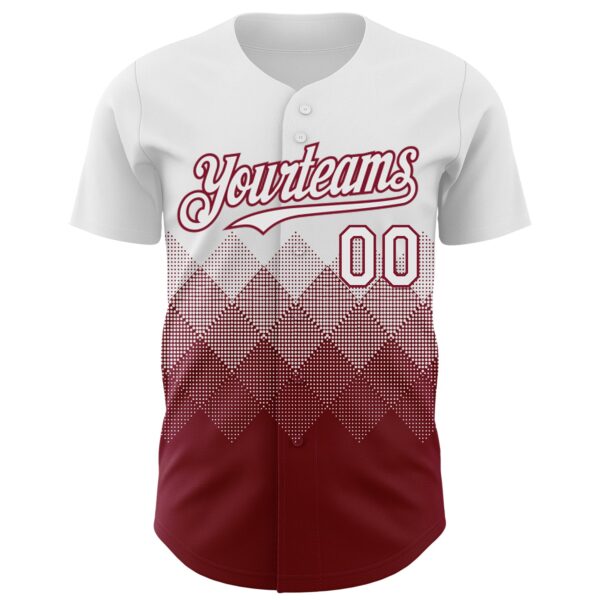 Custom White Crimson 3D Gradient Square Shape Authentic Baseball Jersey