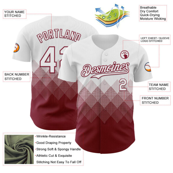 Custom White Crimson 3D Gradient Square Shape Authentic Baseball Jersey