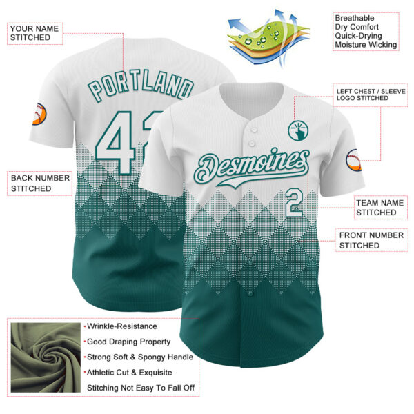 Custom White Teal 3D Gradient Square Shape Authentic Baseball Jersey